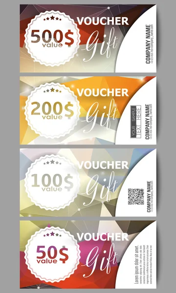 Set of modern gift voucher templates. Colorful triangle design, abstract vector background — Διανυσματικό Αρχείο
