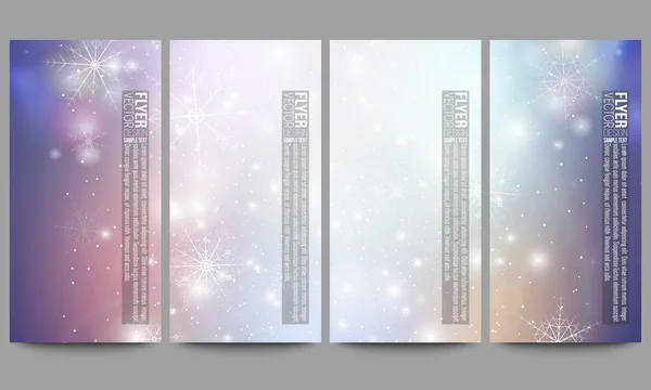 Set of modern flyers. Blue abstract winter background. Christmas vector style with snowflakes — Stok Vektör