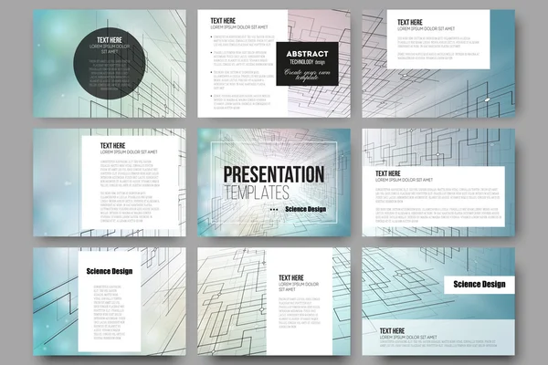 Conjunto de 9 modelos para slides de apresentação. Contexto vetorial abstrato, tecnologias digitais, espaço cibernético —  Vetores de Stock