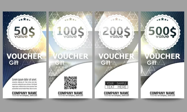 Set of modern gift voucher templates. Colorful design, abstract vector background — Stok Vektör