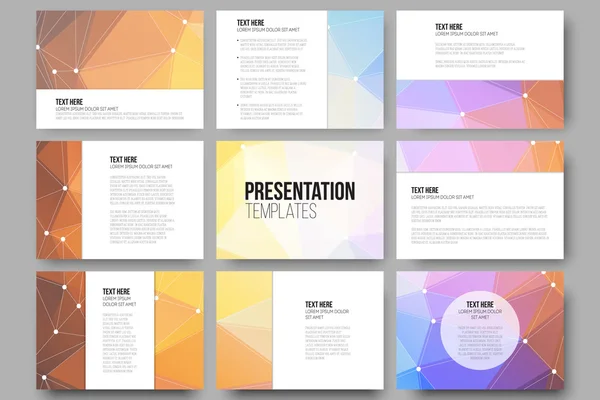 Set of 9 vector templates for presentation slides. Colorful graphic design, abstract background — Stok Vektör