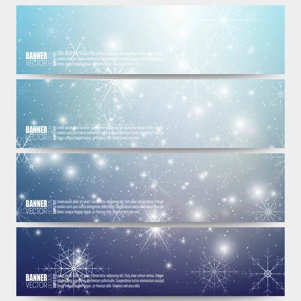 Set of modern banners. Blue abstract winter background. Christmas vector style with snowflakes — Stockvector