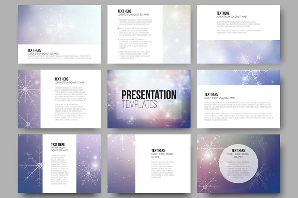 Set of 9 templates for presentation slides. Blue abstract winter background. Christmas vector style with snowflakes — Διανυσματικό Αρχείο