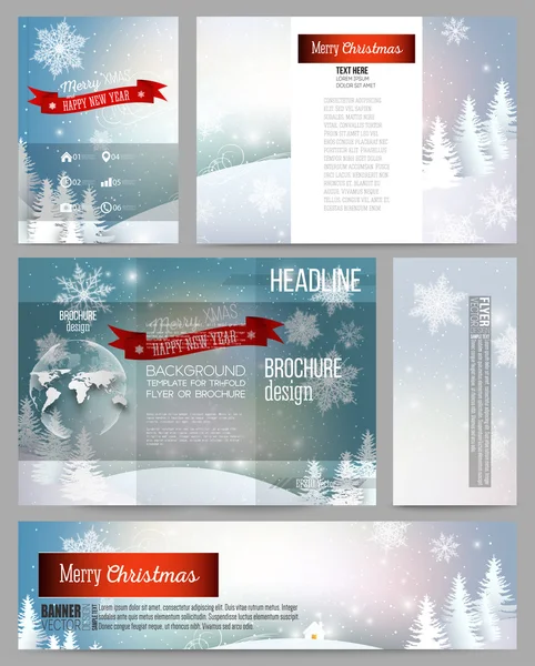 Reeks zakelijke sjablonen voor presentatie, brochure, flyer of brochure. Prettige kerstdagen en gelukkig Nieuwjaar vector achtergrond — Stockvector