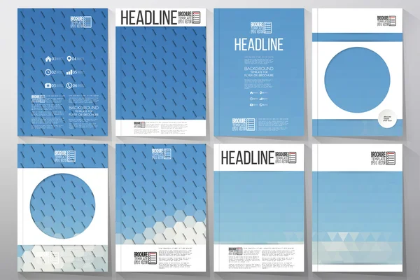 Business templates for brochure, flyer or booklet. Blue cloudy sky. Collection of abstract multicolored backgrounds. Natural geometrical patterns. Triangular and hexagonal style vector illustration — Wektor stockowy