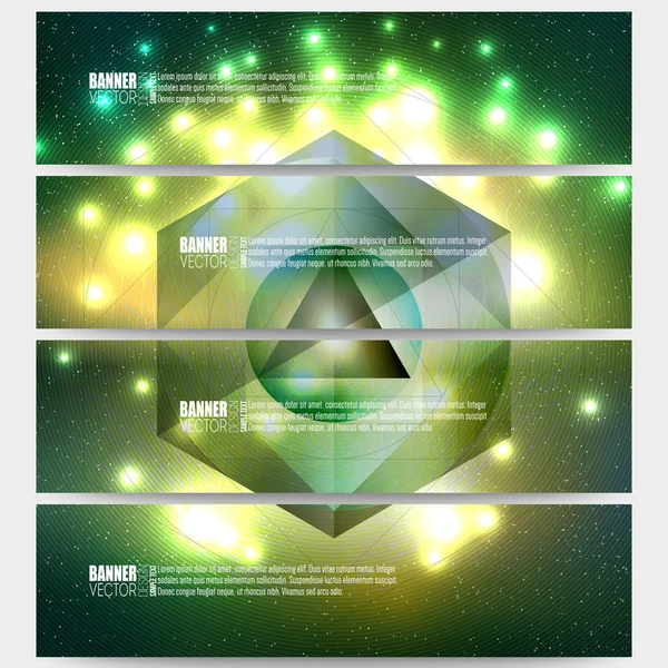 Conjunto de banners vetoriais modernos. Abstrato fundo multicolorido com luzes bokeh e estrelas. Design digital científico, ilustração científica — Vetor de Stock