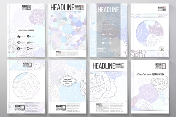Reeks zakelijke sjablonen voor brochure, flyer of brochure. Hand getrokken doodle floral patroon, abstract vector achtergrond — Stockvector