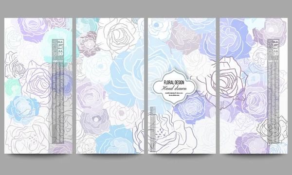 Set brosur modern. Pola corat-coret floral gambar tangan, latar belakang vektor abstrak - Stok Vektor