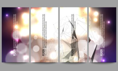 Set of modern vector flyers. Abstract multicolored background with bokeh lights and stars. Scientific digital design, science illustration