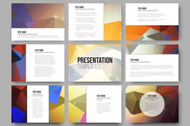 Set of 9 vector templates for presentation slides. Colorful graphic design, abstract background