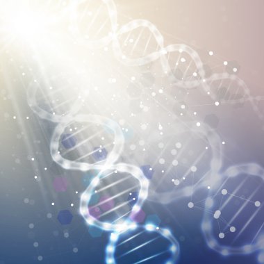 DNA molekül yapısı üzerinde açık mavi renkli. Bilim vektör arka plan