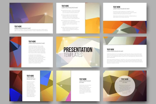 Set of 9 vector templates for presentation slides. Colorful graphic design, abstract background — Stock Vector