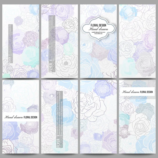 Set of modern flyers. Hand drawn floral doodle pattern, abstract vector background — Stock Vector