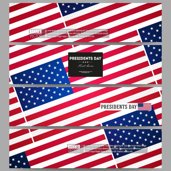 Conjunto de banners vetoriais modernos. Dia dos presidentes fundo, cartaz abstrato com bandeira americana — Vetor de Stock