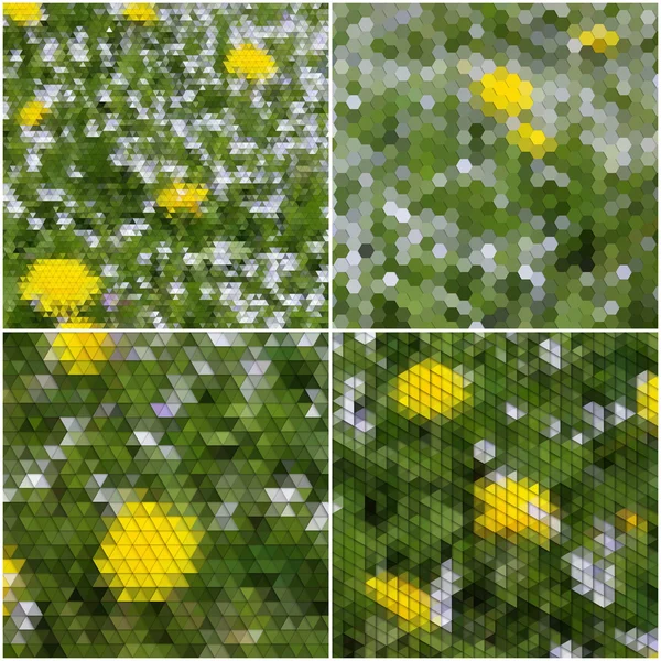 Flowers on the grass. Collection of abstract multicolored backgrounds. Natural geometrical patterns. Triangular and hexagonal style vector illustration — 图库矢量图片