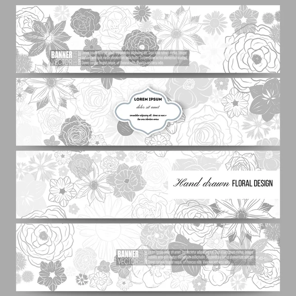 Satz moderner Banner. handgezeichnetes florales Kritzelmuster, abstrakter Vektorhintergrund — Stockvektor