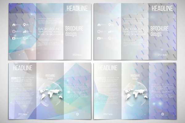 Vector set of tri-fold brochure design template on both sides with world globe element. Abstract multicolored background, digital style vector illustration — Stockový vektor