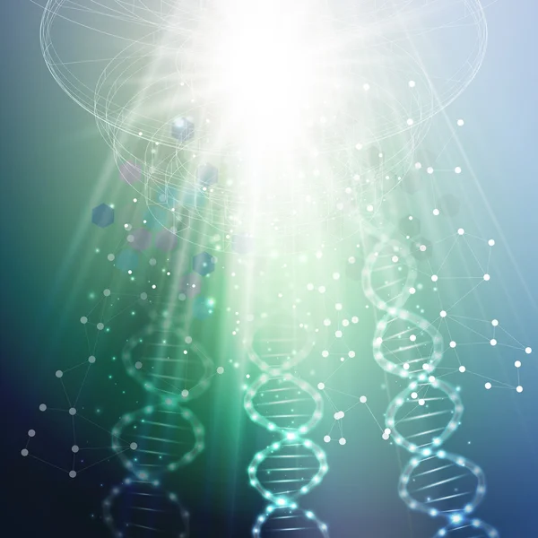 Estrutura da molécula de ADN num fundo verde. Antecedentes —  Vetores de Stock