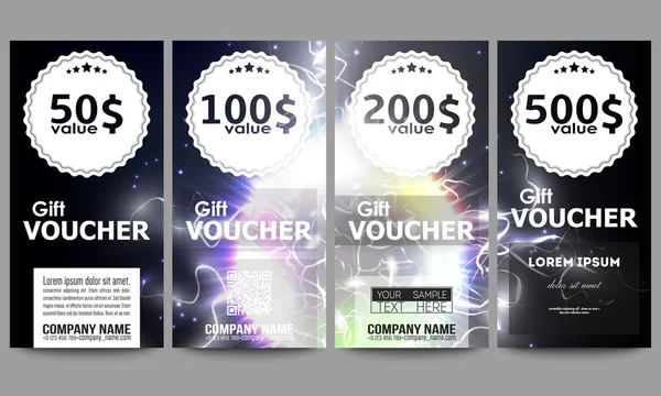 Set of modern gift voucher templates. Electric lighting effect. Magic vector background with lightning — Stok Vektör