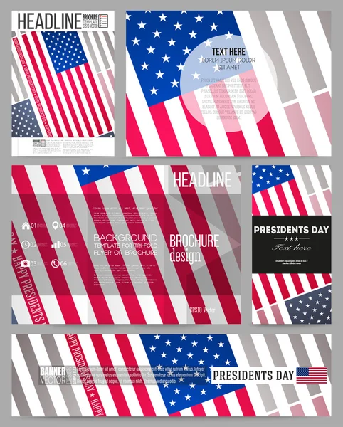 Conjunto de modelos de negócio para apresentação, brochura, folheto ou livreto. Presidentes fundo dia com bandeira americana, ilustração vetor abstrato — Vetor de Stock