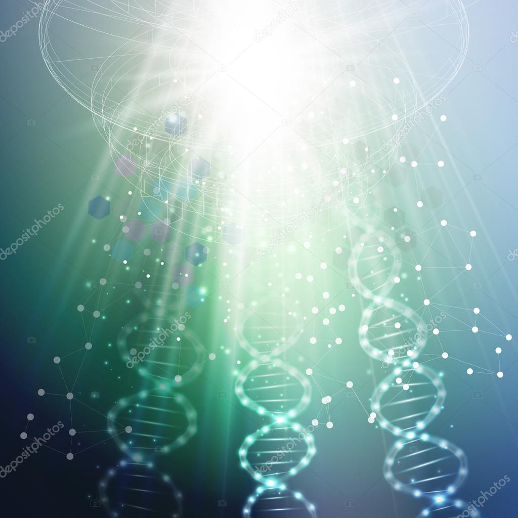 DNA molecule structure on a green background. Science vector background