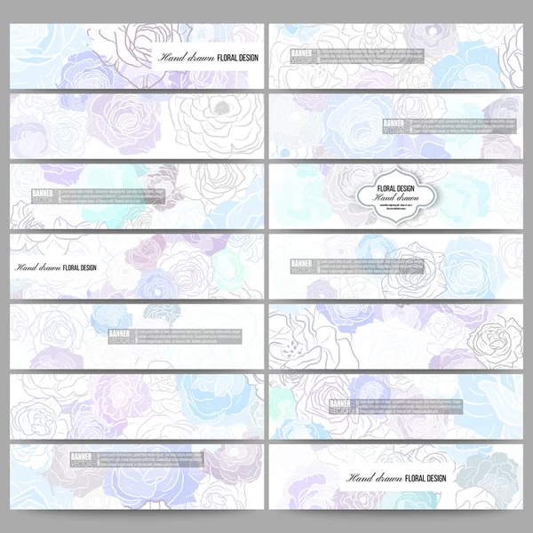 Sada moderního bannery. Ruky nakreslené květinové doodle vzorek, abstraktní vektorové pozadí — Stockový vektor