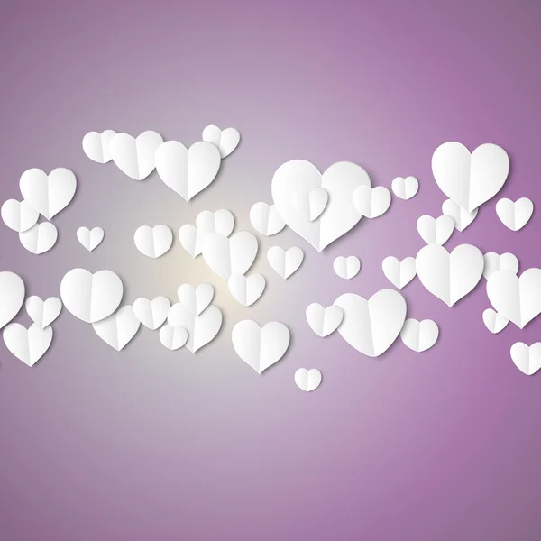 White paper hearts, Valentines day card on violet background, vector illustration — Stok Vektör