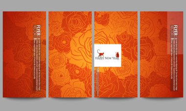 Set of modern flyers. Chinese new year background. Floral design with red monkeys, vector illustration