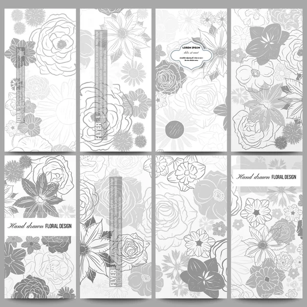 Set of modern flyers. Hand drawn floral doodle pattern, abstract vector background — Stock Vector