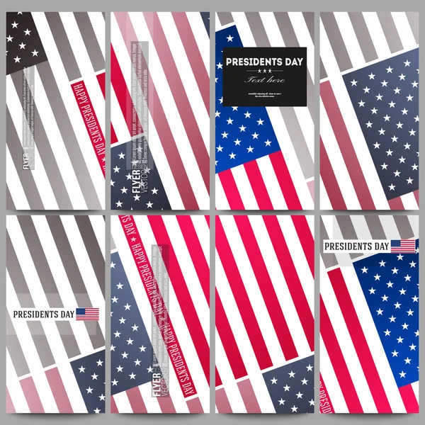 Conjunto de panfletos modernos. Presidentes fundo dia com bandeira americana, ilustração vetor abstrato — Vetor de Stock