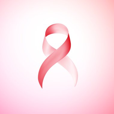 Realistic red ribbon, breast cancer awareness symbol. Vector illustration