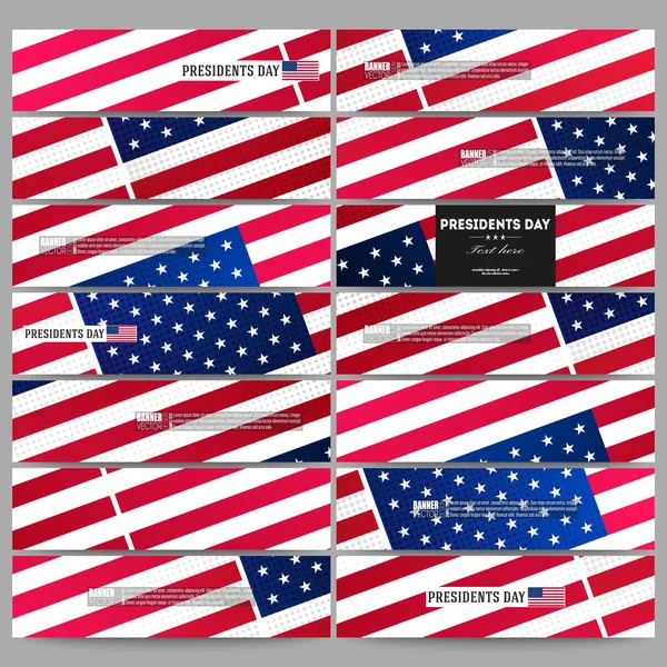 Conjunto de bandeiras modernas. Presidentes fundo dia com bandeira americana, ilustração vetor abstrato — Vetor de Stock