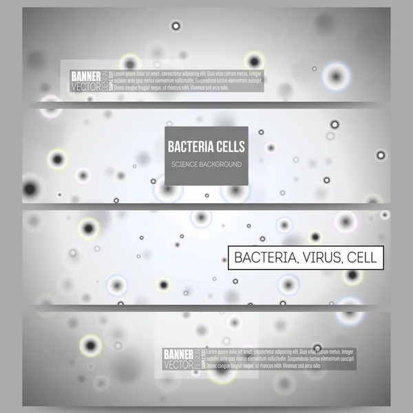 Набір сучасних банерів. Молекулярні дослідження, клітини в сірому, науковий векторний фон — стоковий вектор