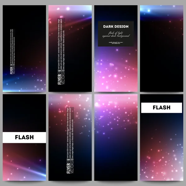 Set of modern vector flyers. Flashes against dark background — Stock Vector