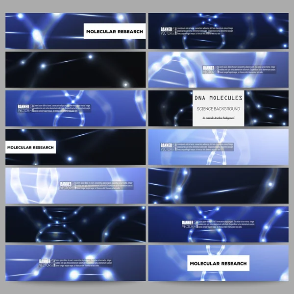 Набір сучасних векторних банерів. Структура молекул ДНК на темно-синьому фоні . — стоковий вектор