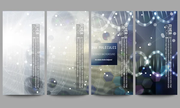 Set of modern flyers. DNA molecule structure on dark blue background. Science vector background — Stock Vector