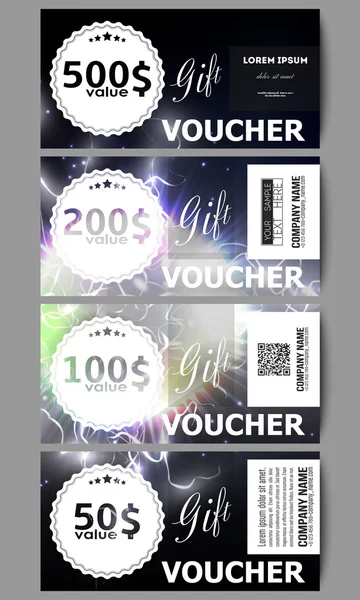 Set of modern gift voucher templates. Electric lighting effect. Magic vector background with lightning — Stockový vektor