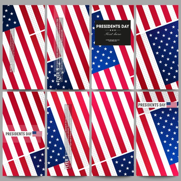 Conjunto de panfletos modernos. Presidentes fundo dia com bandeira americana, ilustração vetor abstrato — Vetor de Stock