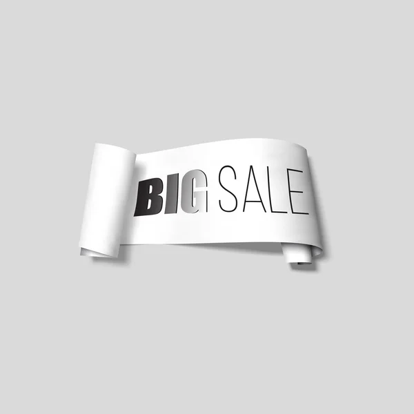 Cartel de venta blanco, pancarta de papel, cinta vectorial con sombra aislada en gris — Archivo Imágenes Vectoriales