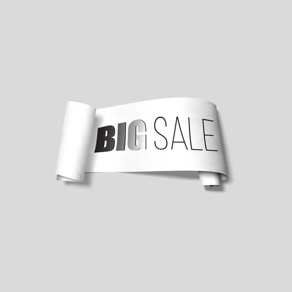 White sale sign, paper banner, vector ribbon with shadow isolated on