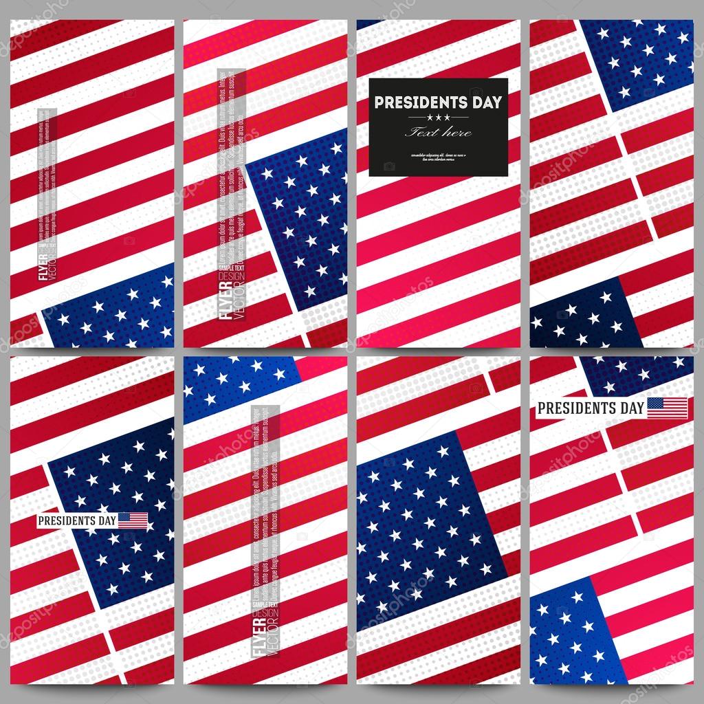 Set of modern flyers. Presidents day background with american flag, abstract vector illustration