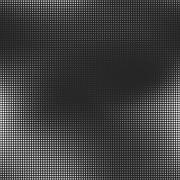 Halftone seamless vector background. Abstract halftone effect with white dots on black background — Stock Vector