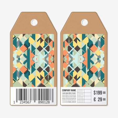 Vektör Etiketler her iki tarafta da karton satış barkod etiket tasarım. Malzeme tasarımı. Renkli vektör arka plan