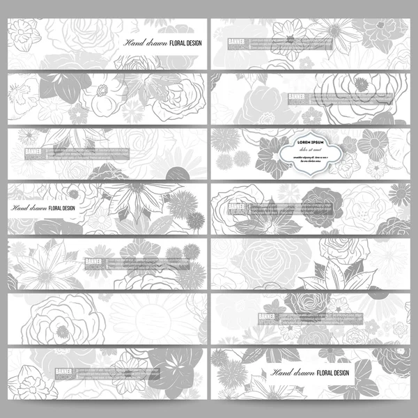 Set van moderne banners. Hand getrokken doodle floral patroon, abstract vector achtergrond — Stockvector