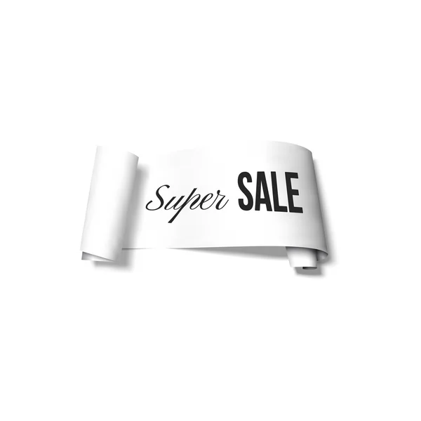 White sale sign, paper banner, vector ribbon with shadow isolated on white — Stock Vector