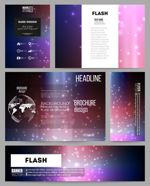 Set of business templates for presentation, brochure, flyer, banner or booklet. Flashes against dark background — ストックベクタ