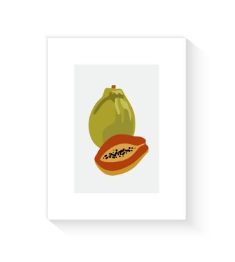 Duvar resimleri posterinin parlak papayası. Boho tarzında soyut meyve. Baskı, kapaklar, duvar kağıtları, hikayeler ve internet için egzotik tasarım. Asgari ve doğal vektör illüstrasyonu.