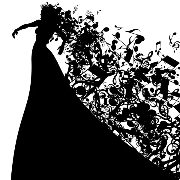 Silhouette de chanteur d'opéra et symboles musicaux — Image vectorielle