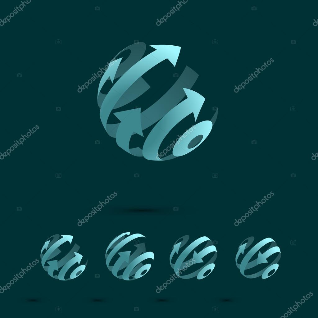Set of Abstract Globe Logo Elements with Arrows.