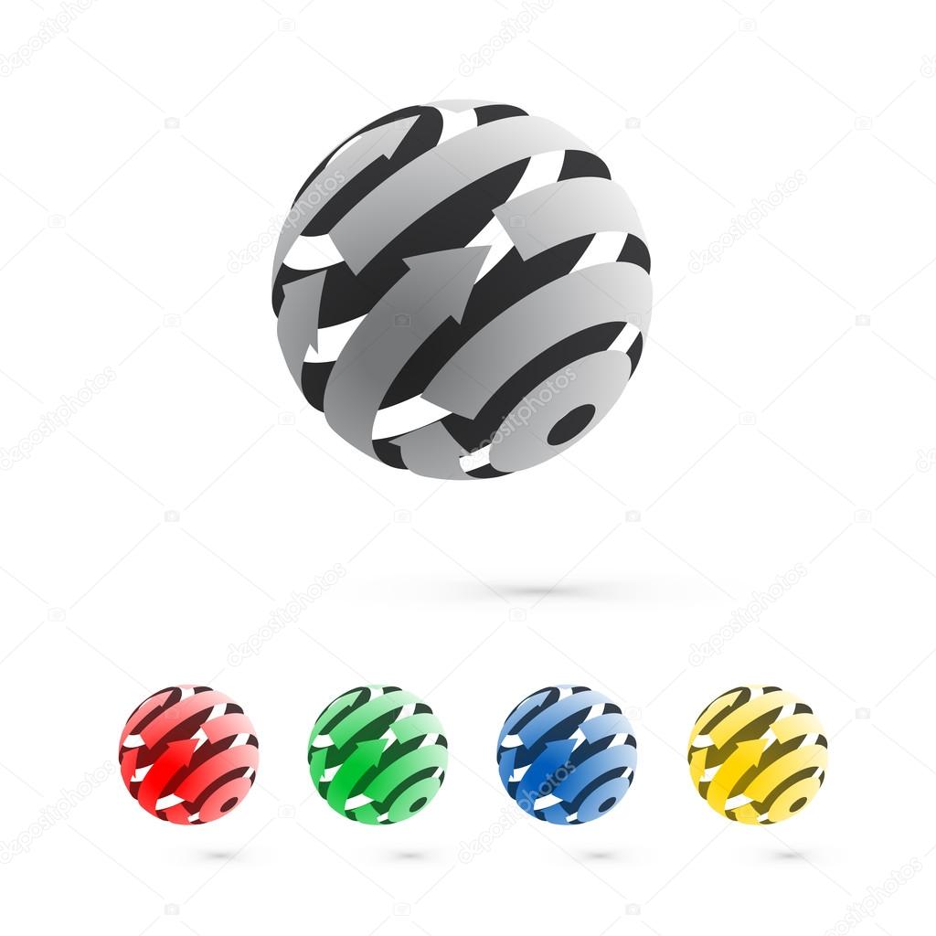 Set of globes. Globe logo business icon elements.  Vector globe icons. Twisted arrows